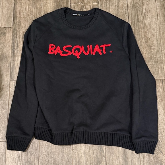NWOT Sean John Soft Black Cotton Crewneck Sweater with Red Basquait Logo - Picture 1 of 5